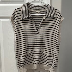 JODIFL V-Neck Sweater with Black and Cream Stripes